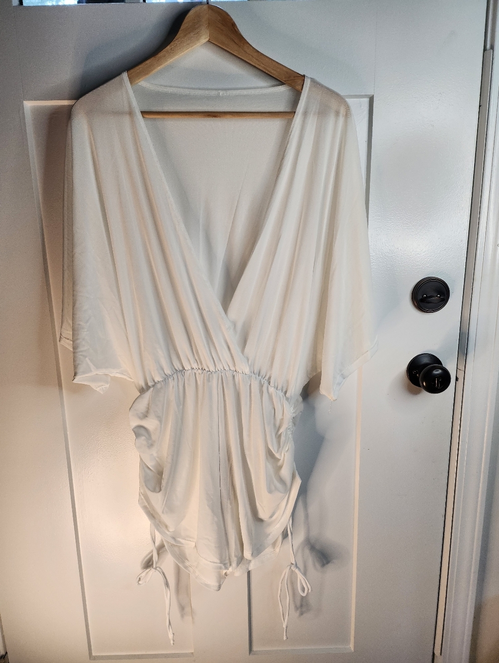 Fashion Nova White Deep V-Waist Drawstring Romper